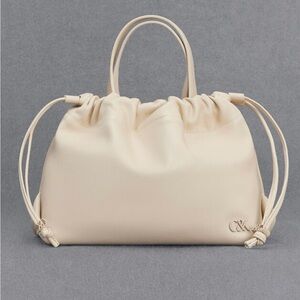 Charles & Keith Leather Ruched Drawstring Bag - Chalk